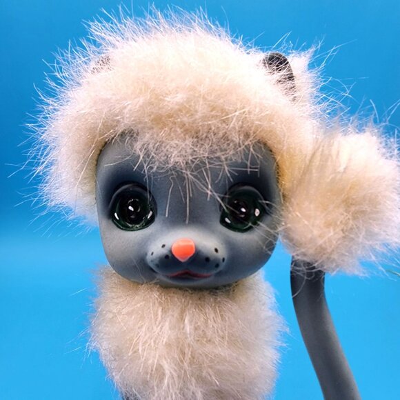Blue Siamese Cat Kamar Mimi 1969 Vintage Fuzzy Hair Rubber Toy Japan Big Eye - Picture 3 of 10
